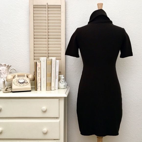 Cowl Neck Brown Short Sleeve Sweater Dress, Medium - Picture 5 of 7